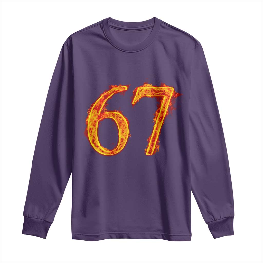 Fire Flame Number 67 Long Sleeve Shirt Funny Six Seven Gen Alpha Slang Meme Sports Team Jersey - Wonder Print Shop