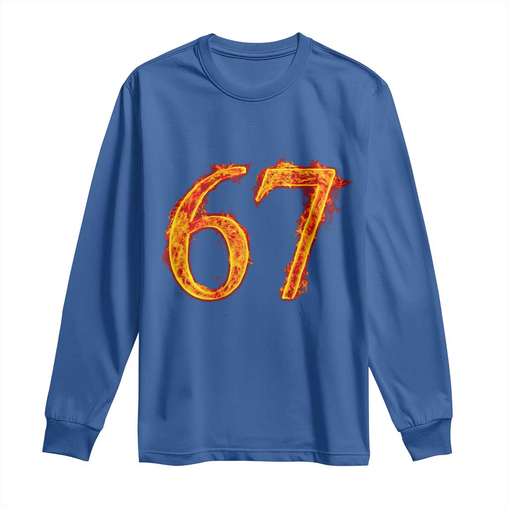Fire Flame Number 67 Long Sleeve Shirt Funny Six Seven Gen Alpha Slang Meme Sports Team Jersey - Wonder Print Shop