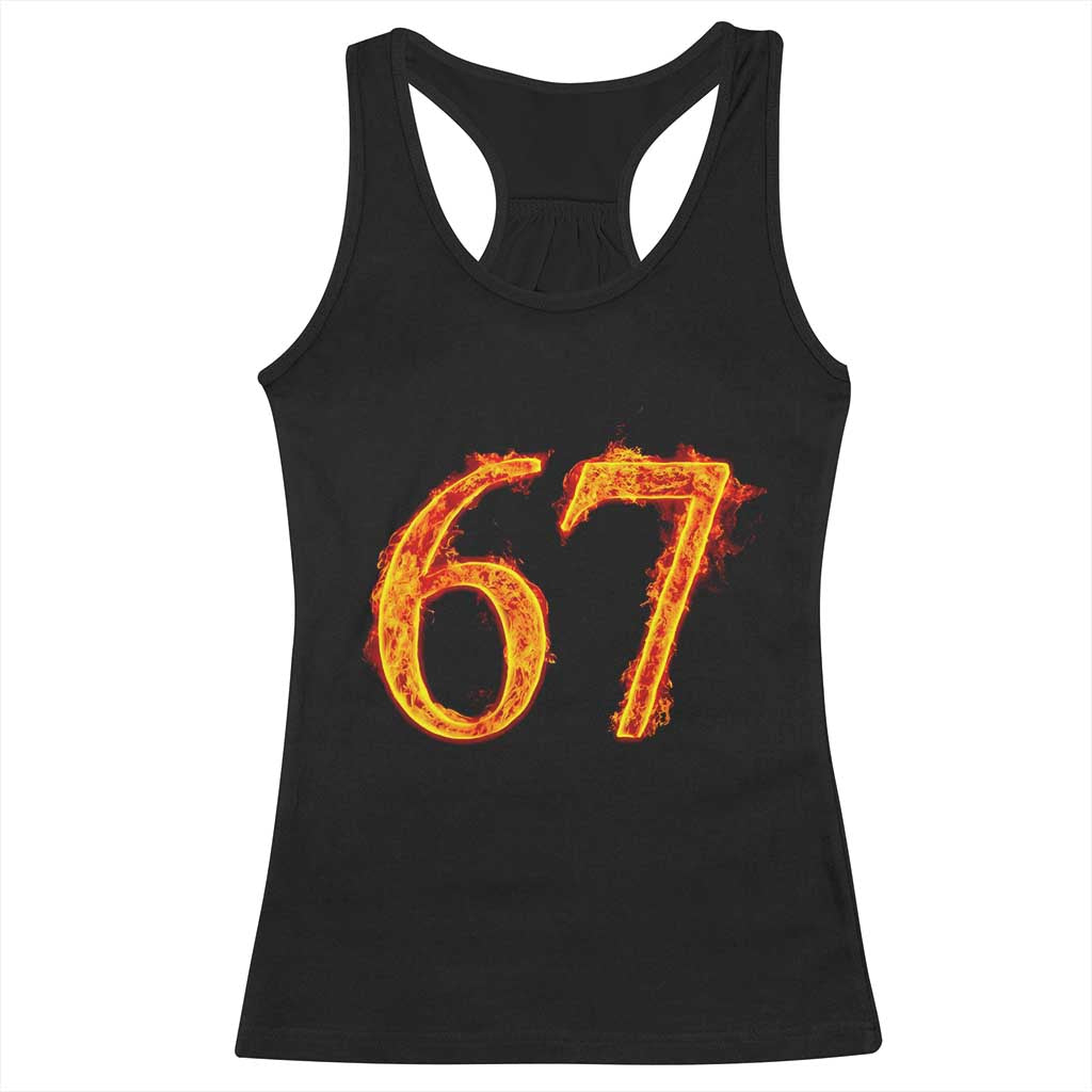 Fire Flame Number 67 Racerback Tank Top Funny Six Seven Gen Alpha Slang Meme Sports Team Jersey - Wonder Print Shop