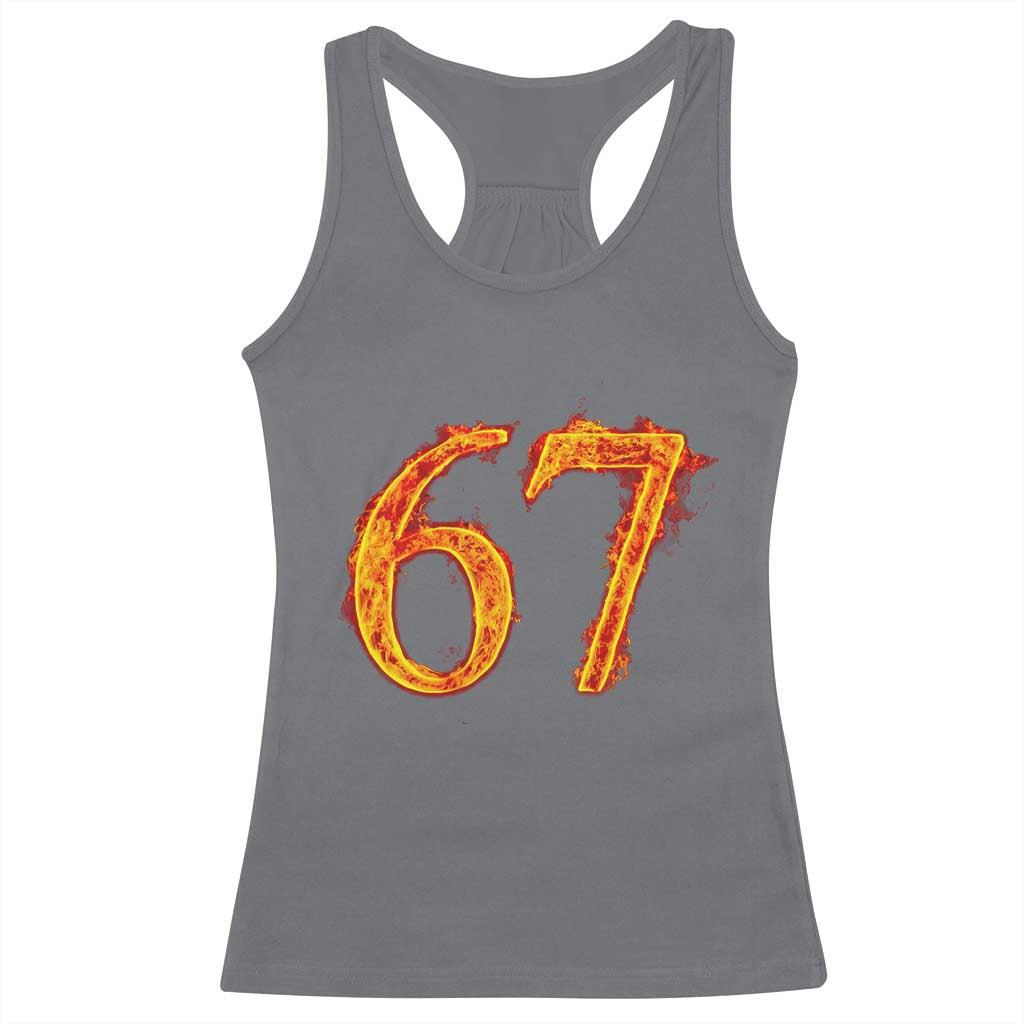 Fire Flame Number 67 Racerback Tank Top Funny Six Seven Gen Alpha Slang Meme Sports Team Jersey - Wonder Print Shop