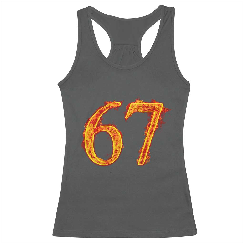 Fire Flame Number 67 Racerback Tank Top Funny Six Seven Gen Alpha Slang Meme Sports Team Jersey - Wonder Print Shop