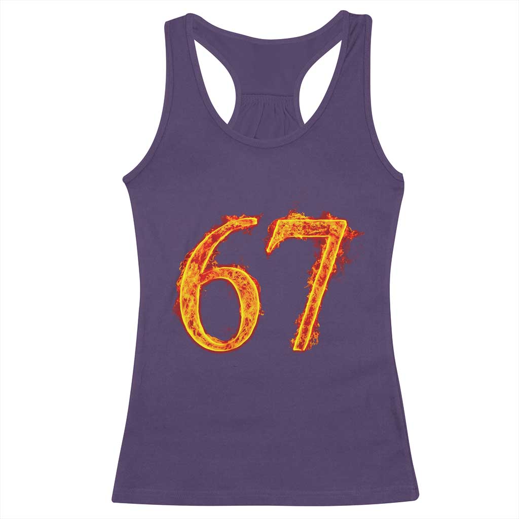 Fire Flame Number 67 Racerback Tank Top Funny Six Seven Gen Alpha Slang Meme Sports Team Jersey - Wonder Print Shop