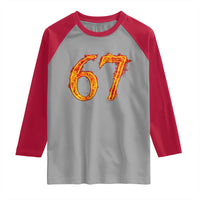 Fire Flame Number 67 Raglan Shirt Funny Six Seven Gen Alpha Slang Meme Sports Team Jersey - Wonder Print Shop