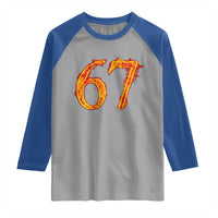 Fire Flame Number 67 Raglan Shirt Funny Six Seven Gen Alpha Slang Meme Sports Team Jersey - Wonder Print Shop