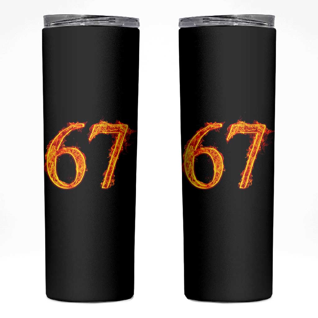 Fire Flame Number 67 Skinny Tumbler Funny Six Seven Gen Alpha Slang Meme Sports Team Jersey - Wonder Print Shop