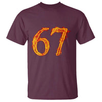 Fire Flame Number 67 T Shirt Funny Six Seven Gen Alpha Slang Meme Sports Team Jersey - Wonder Print Shop