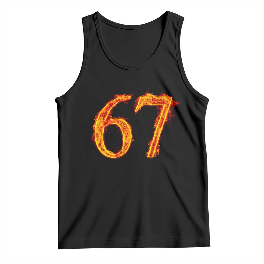 Fire Flame Number 67 Tank Top Funny Six Seven Gen Alpha Slang Meme Sports Team Jersey - Wonder Print Shop