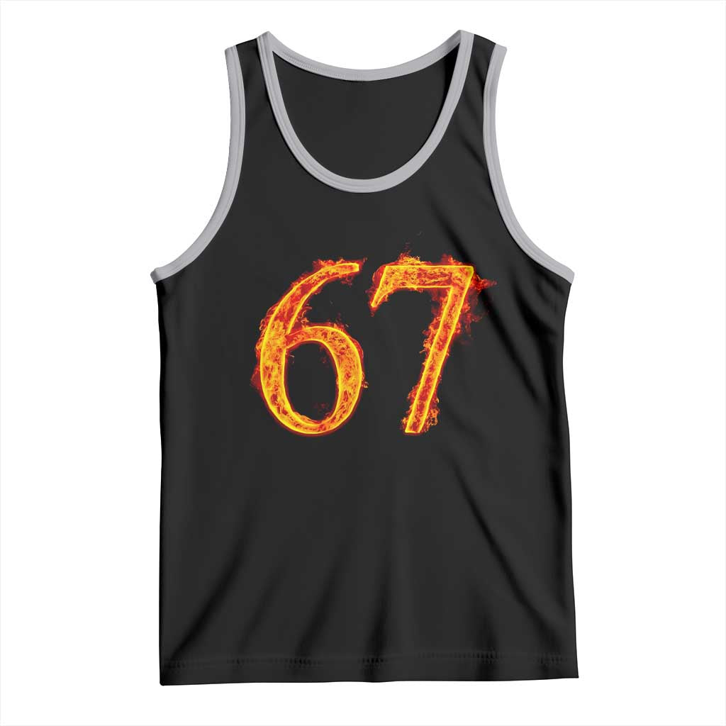 Fire Flame Number 67 Tank Top Funny Six Seven Gen Alpha Slang Meme Sports Team Jersey - Wonder Print Shop