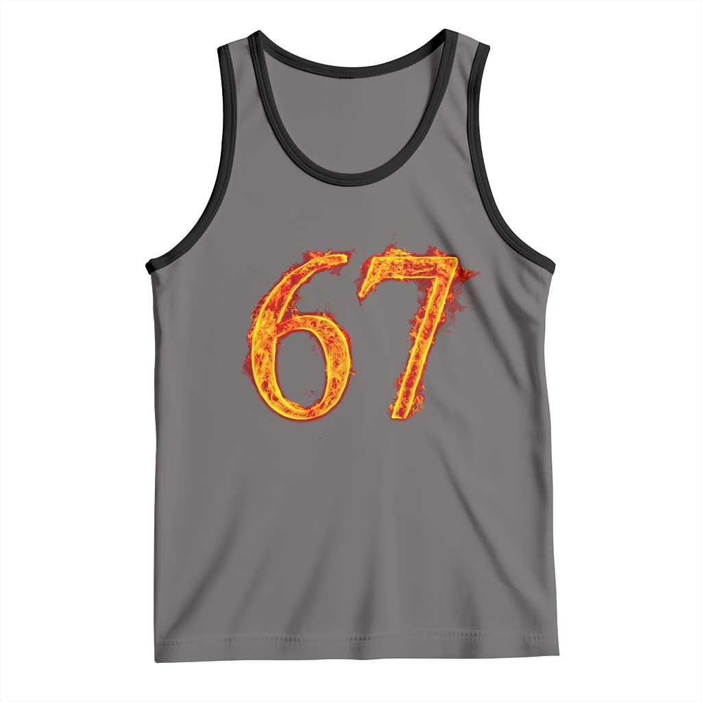 Fire Flame Number 67 Tank Top Funny Six Seven Gen Alpha Slang Meme Sports Team Jersey - Wonder Print Shop
