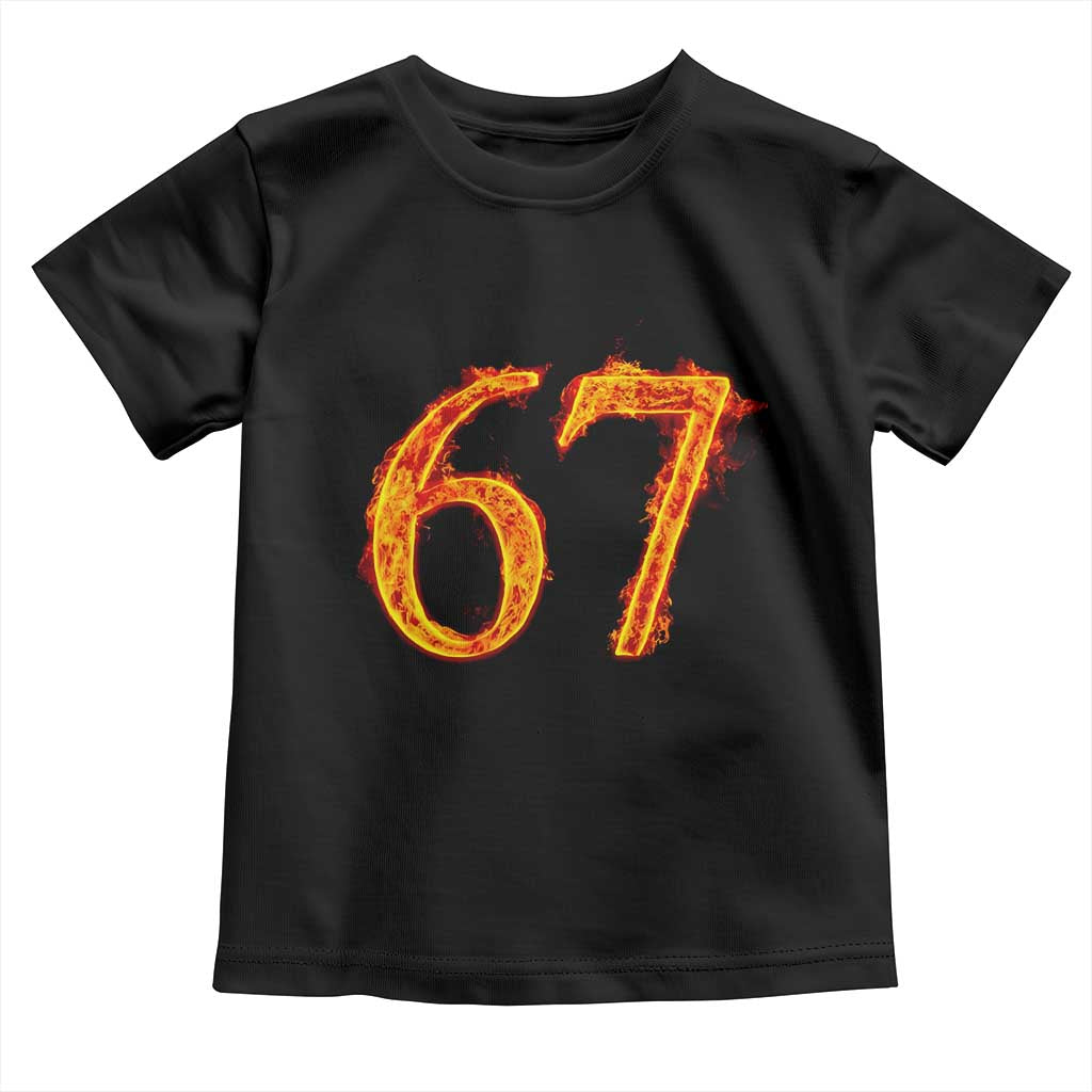 Fire Flame Number 67 Toddler T Shirt Funny Six Seven Gen Alpha Slang Meme Sports Team Jersey - Wonder Print Shop