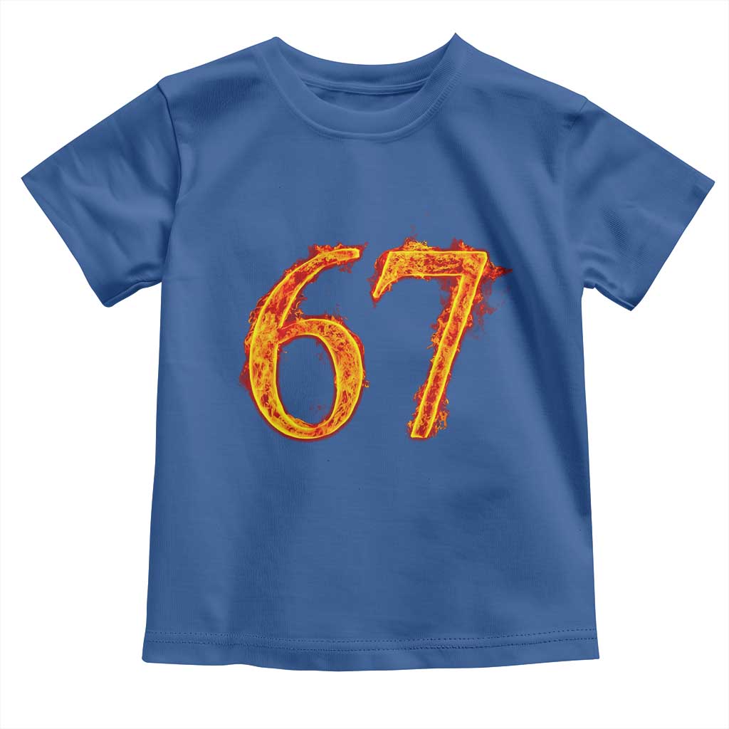 Fire Flame Number 67 Toddler T Shirt Funny Six Seven Gen Alpha Slang Meme Sports Team Jersey - Wonder Print Shop