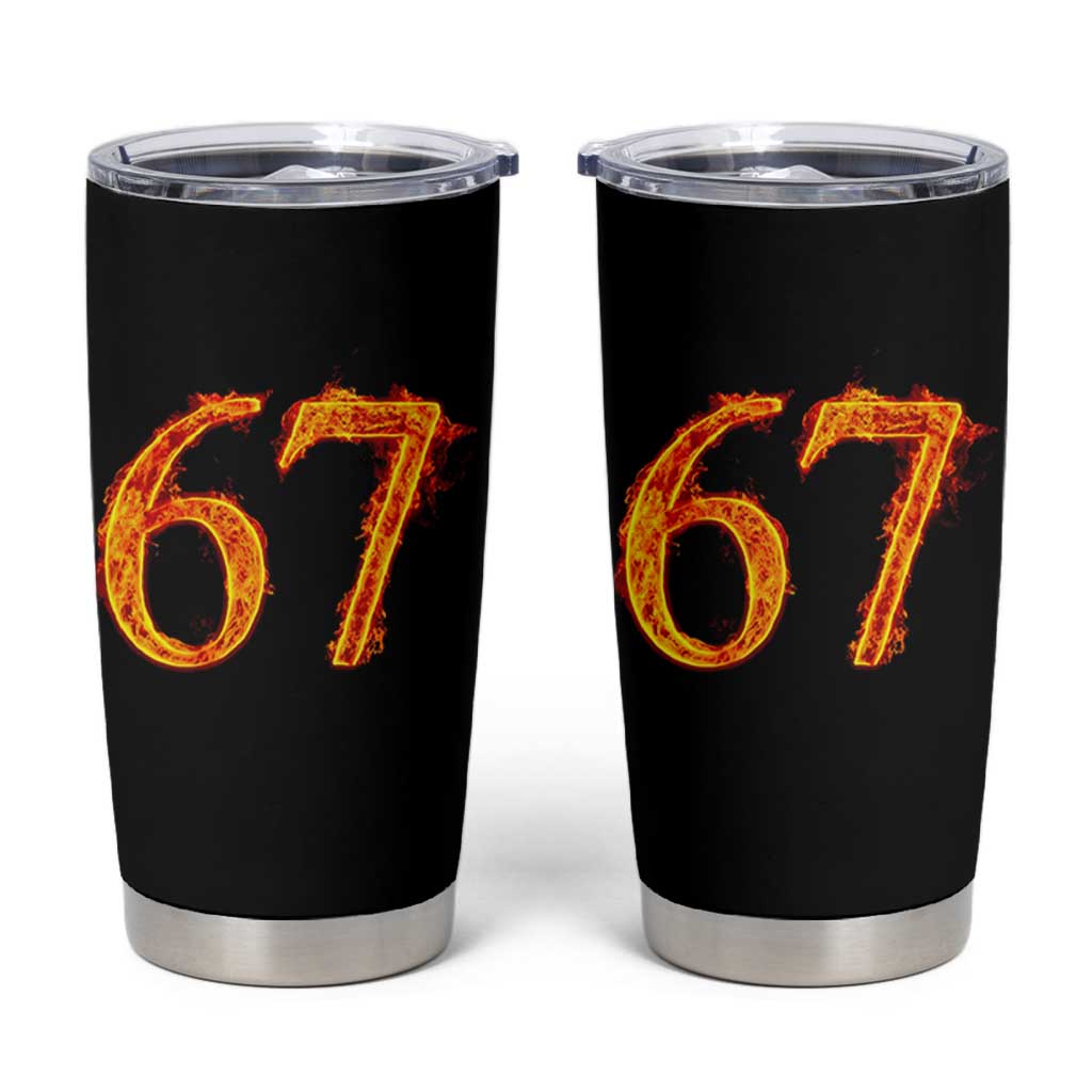 Fire Flame Number 67 Tumbler Cup Funny Six Seven Gen Alpha Slang Meme Sports Team Jersey - Wonder Print Shop