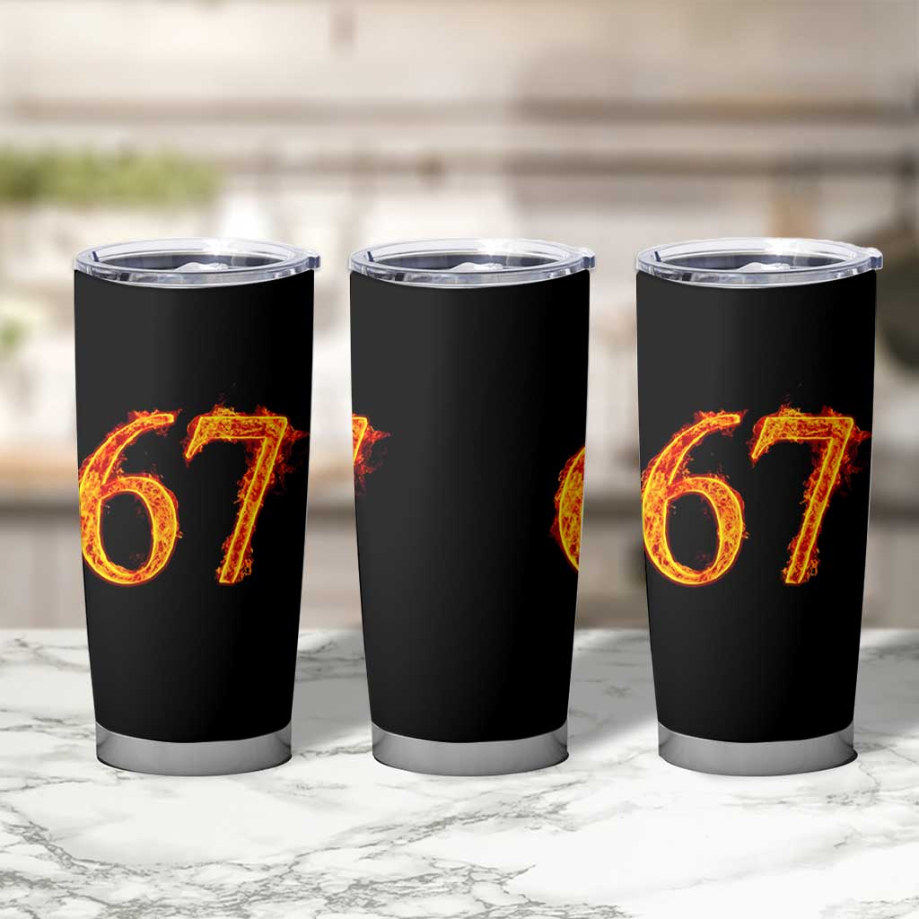 Fire Flame Number 67 Tumbler Cup Funny Six Seven Gen Alpha Slang Meme Sports Team Jersey - Wonder Print Shop