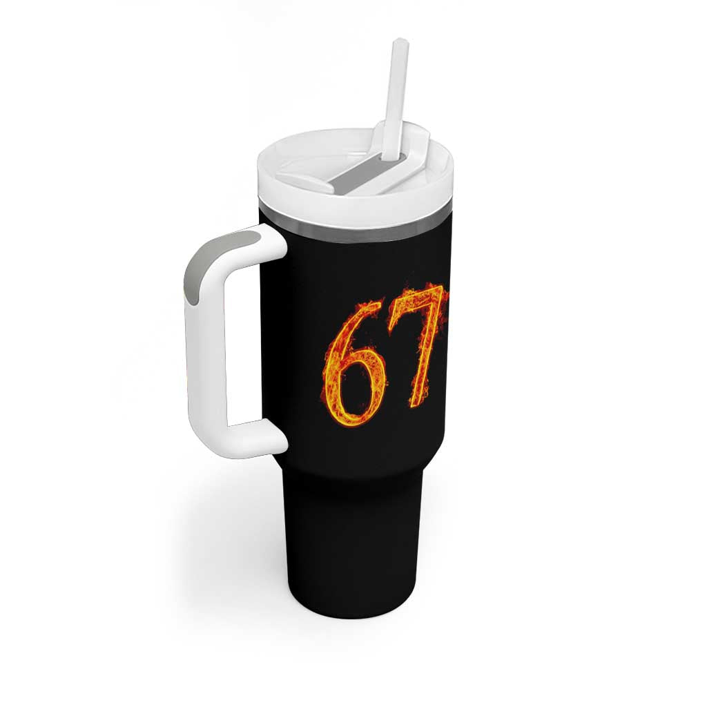 Fire Flame Number 67 Tumbler With Handle Funny Six Seven Gen Alpha Slang Meme Sports Team Jersey - Wonder Print Shop