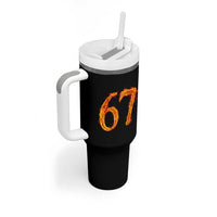 Fire Flame Number 67 Tumbler With Handle Funny Six Seven Gen Alpha Slang Meme Sports Team Jersey - Wonder Print Shop