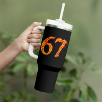 Fire Flame Number 67 Tumbler With Handle Funny Six Seven Gen Alpha Slang Meme Sports Team Jersey - Wonder Print Shop