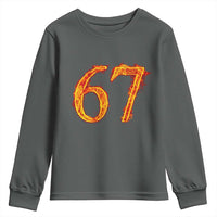 Fire Flame Number 67 Youth Sweatshirt Funny Six Seven Gen Alpha Slang Meme Sports Team Jersey - Wonder Print Shop