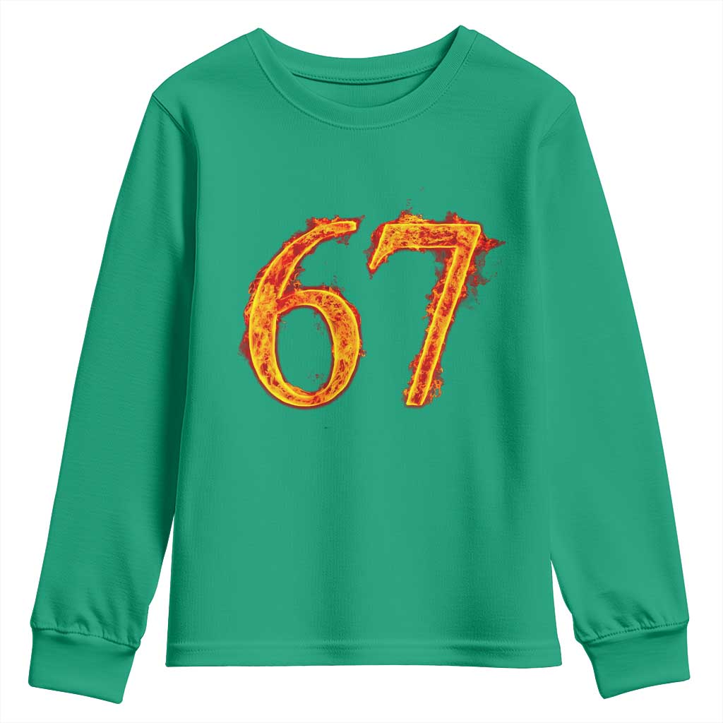 Fire Flame Number 67 Youth Sweatshirt Funny Six Seven Gen Alpha Slang Meme Sports Team Jersey - Wonder Print Shop