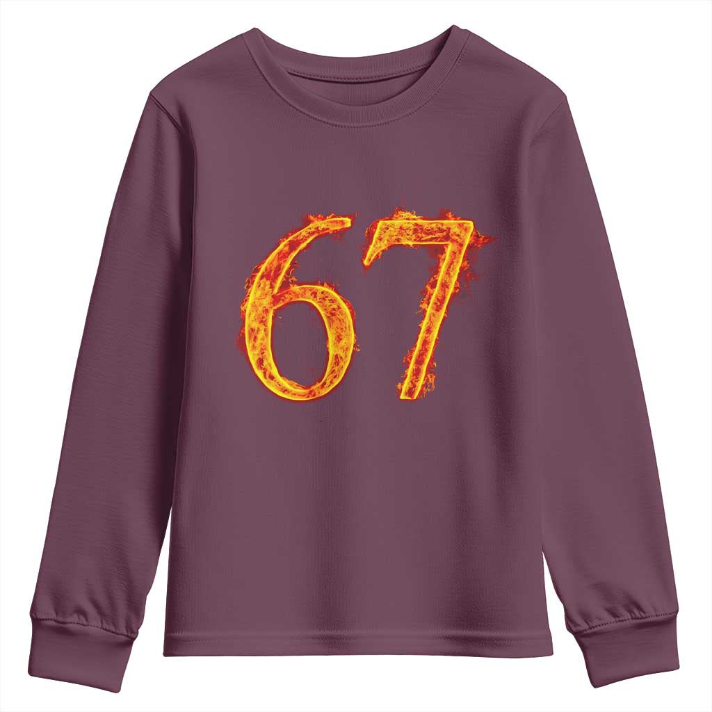 Fire Flame Number 67 Youth Sweatshirt Funny Six Seven Gen Alpha Slang Meme Sports Team Jersey - Wonder Print Shop