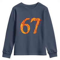 Fire Flame Number 67 Youth Sweatshirt Funny Six Seven Gen Alpha Slang Meme Sports Team Jersey - Wonder Print Shop