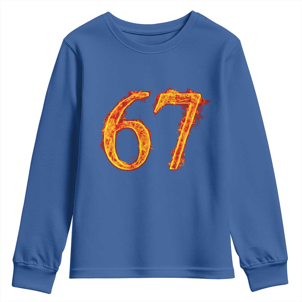 Fire Flame Number 67 Youth Sweatshirt Funny Six Seven Gen Alpha Slang Meme Sports Team Jersey - Wonder Print Shop