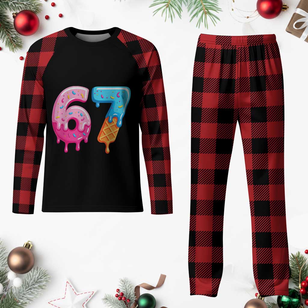 67 Ice Cream Drip Meme Plaid Pajama Set Funny Six Seven Gen Alpha Slang - Wonder Print Shop