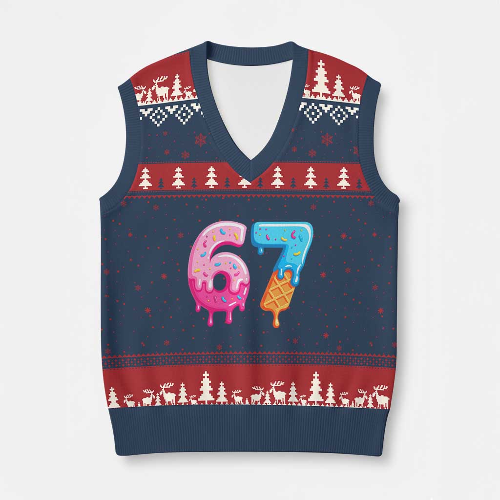 67 Ice Cream Drip Meme V-Neck Knit Sweater Vest Funny Six Seven Gen Alpha Slang - Wonder Print Shop