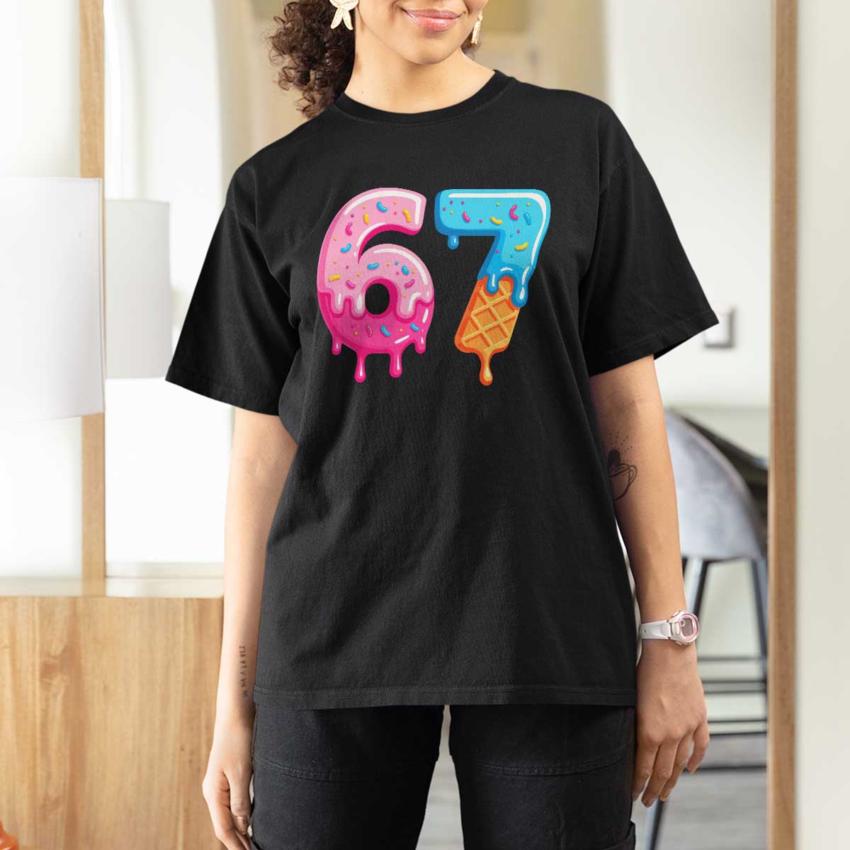 67 Ice Cream Drip Meme T Shirt For Women Funny Six Seven Gen Alpha Slang - Wonder Print Shop