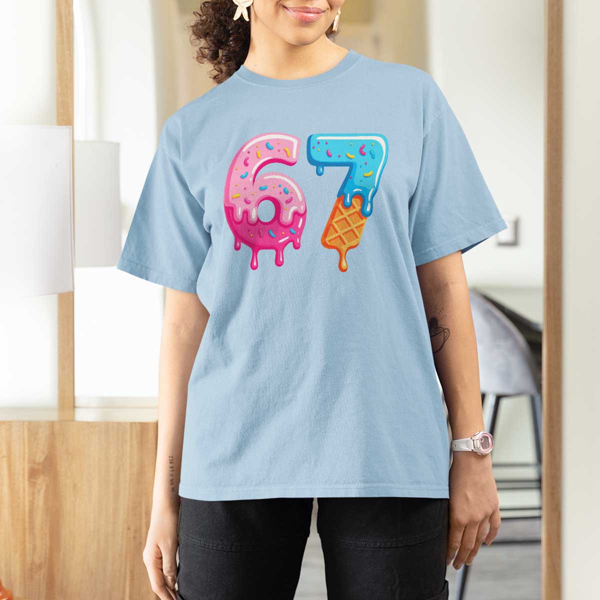 67 Ice Cream Drip Meme T Shirt For Women Funny Six Seven Gen Alpha Slang - Wonder Print Shop