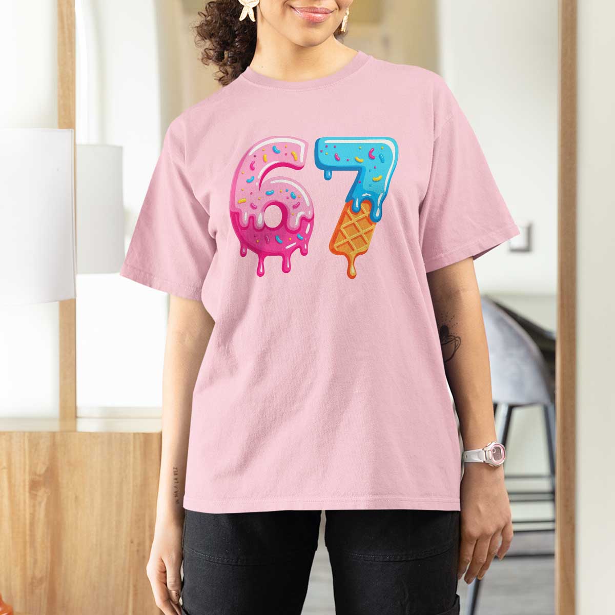 67 Ice Cream Drip Meme T Shirt For Women Funny Six Seven Gen Alpha Slang - Wonder Print Shop