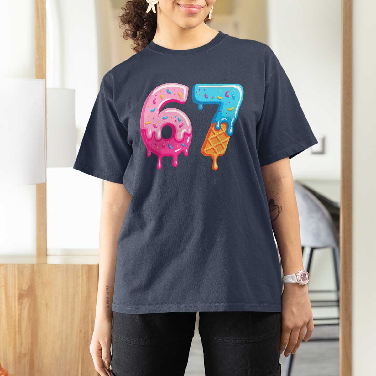 67 Ice Cream Drip Meme T Shirt For Women Funny Six Seven Gen Alpha Slang - Wonder Print Shop