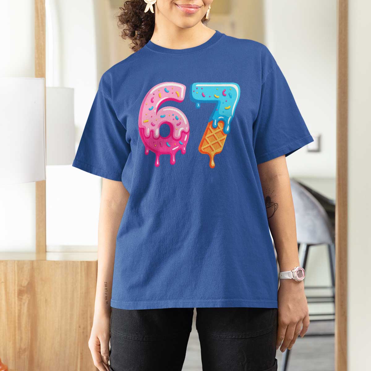 67 Ice Cream Drip Meme T Shirt For Women Funny Six Seven Gen Alpha Slang - Wonder Print Shop
