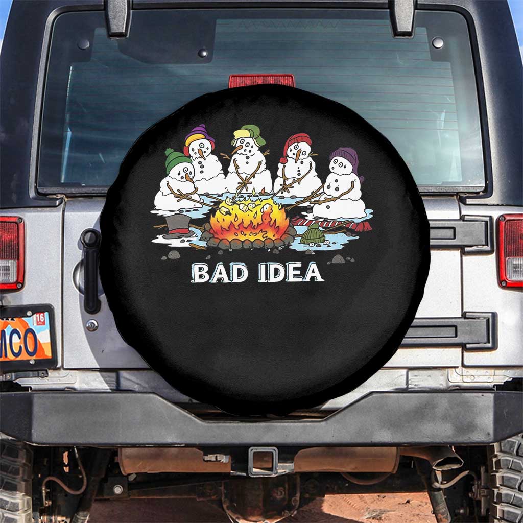 Christmas Snowman Campfire Spare Tire Cover Bad Idea Melting Snowman Family Roasting Marshmallows - Wonder Print Shop