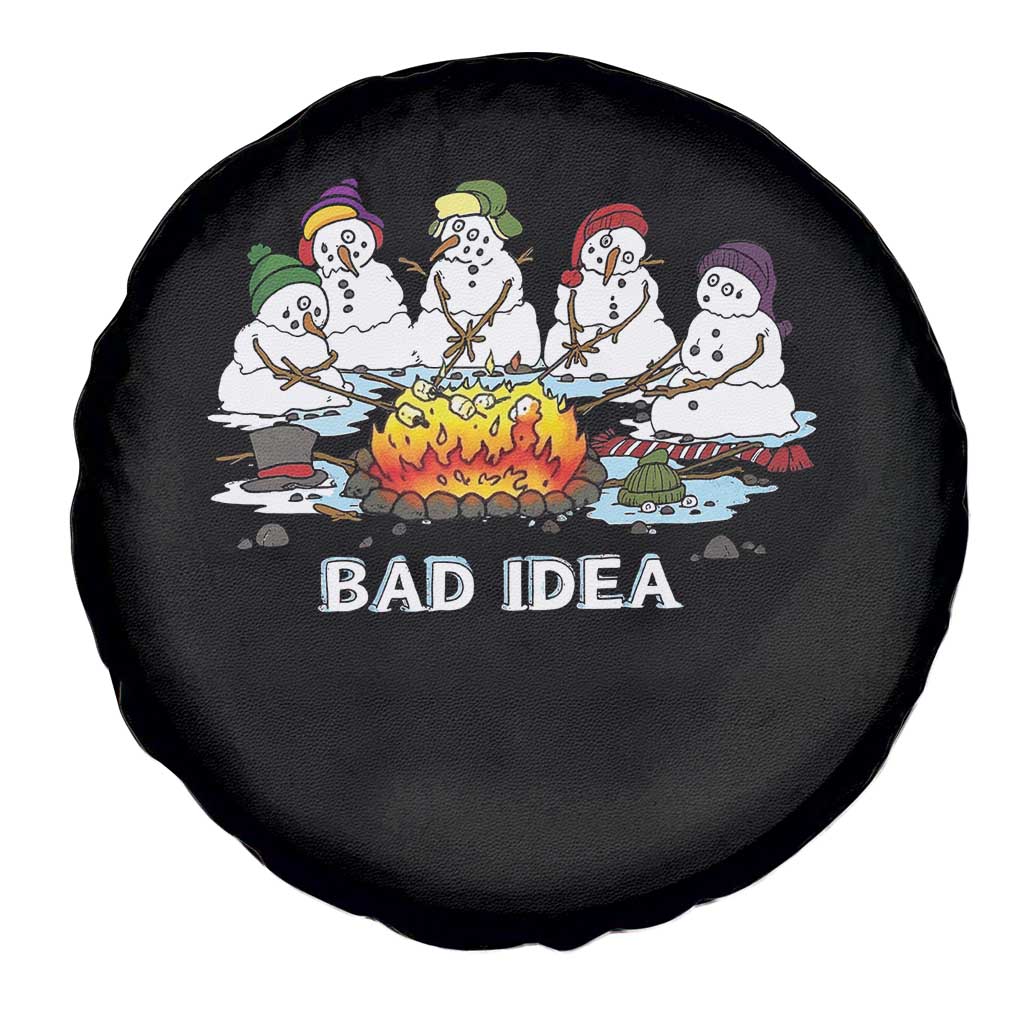Christmas Snowman Campfire Spare Tire Cover Bad Idea Melting Snowman Family Roasting Marshmallows - Wonder Print Shop