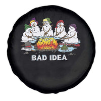 Christmas Snowman Campfire Spare Tire Cover Bad Idea Melting Snowman Family Roasting Marshmallows - Wonder Print Shop