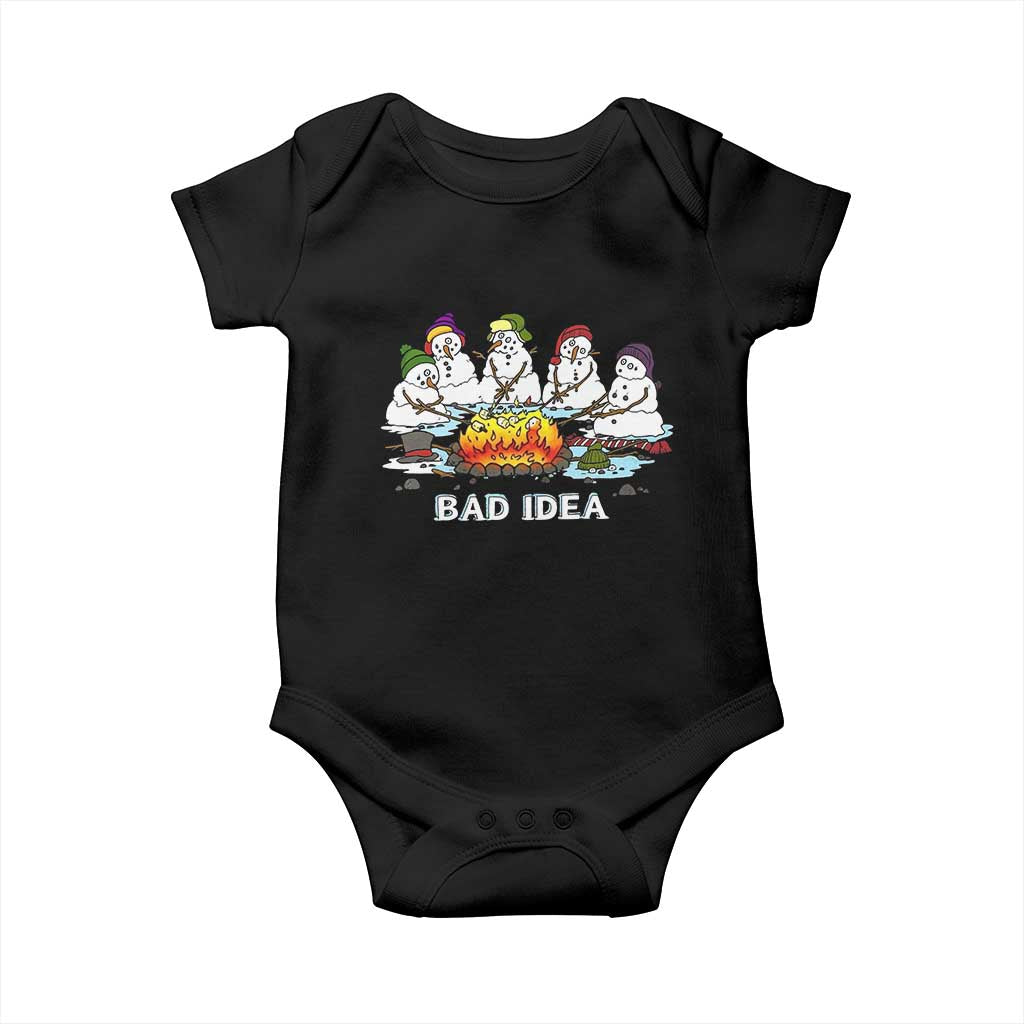 Christmas Snowman Campfire Baby Onesie Bad Idea Melting Snowman Family Roasting Marshmallows - Wonder Print Shop