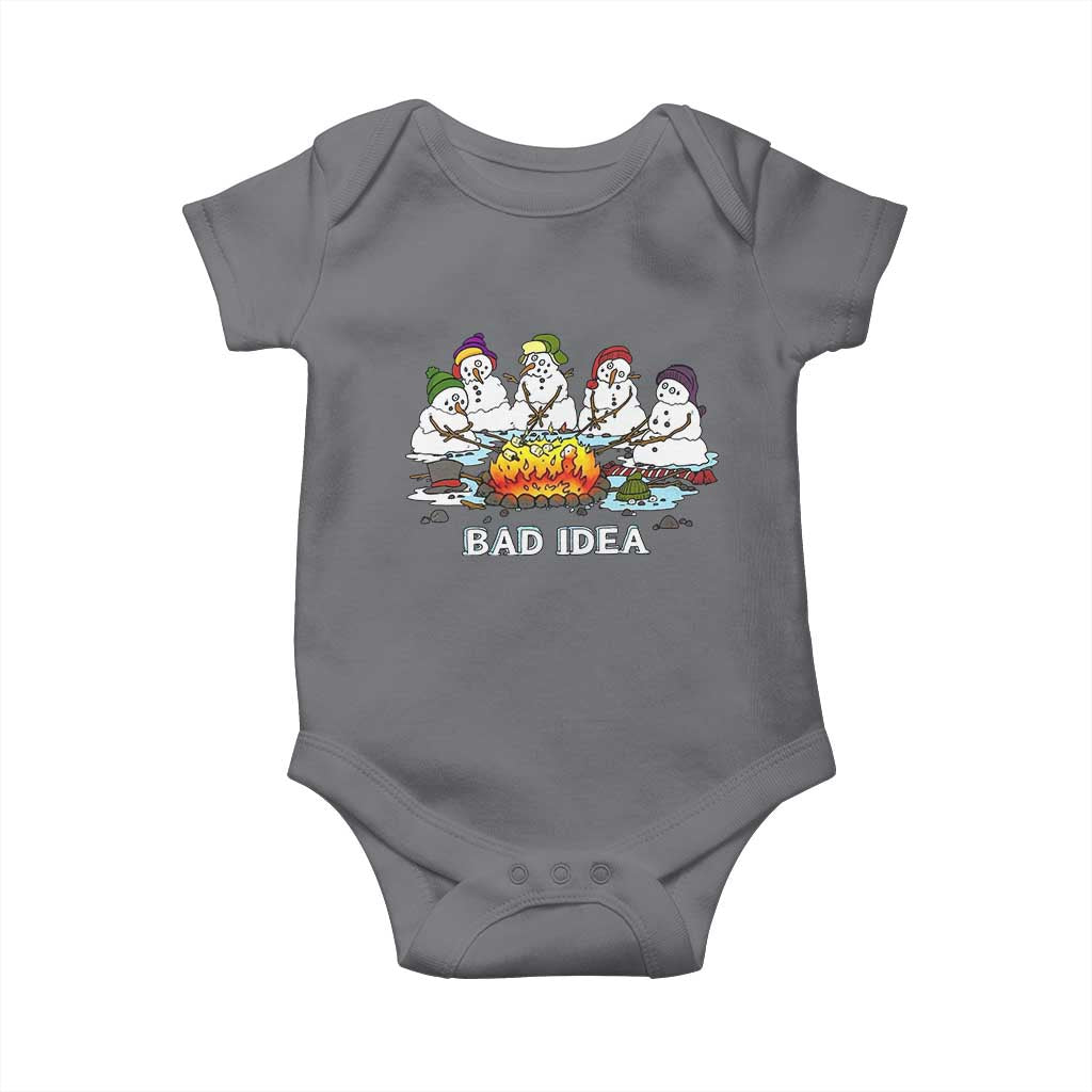 Christmas Snowman Campfire Baby Onesie Bad Idea Melting Snowman Family Roasting Marshmallows - Wonder Print Shop