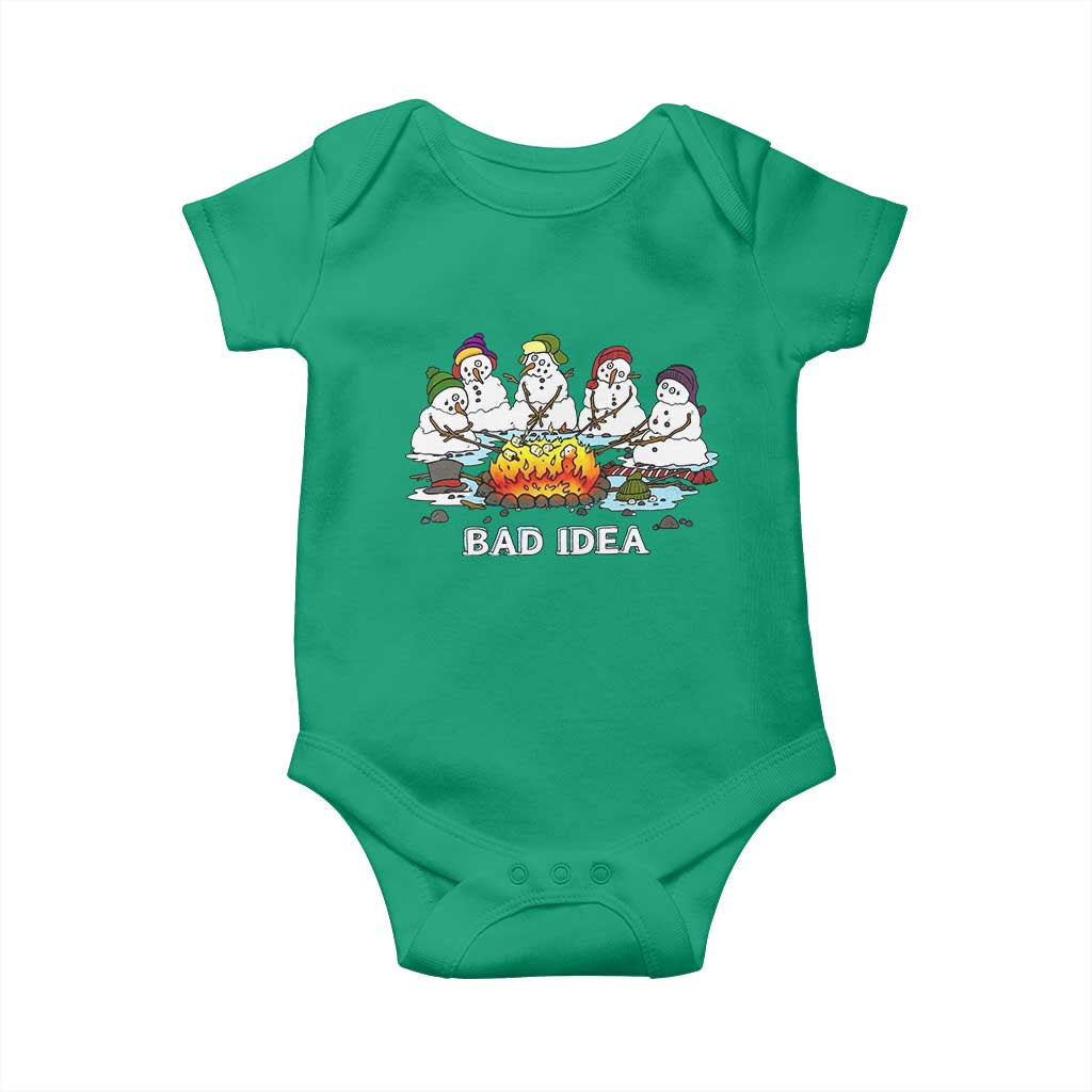 Christmas Snowman Campfire Baby Onesie Bad Idea Melting Snowman Family Roasting Marshmallows - Wonder Print Shop