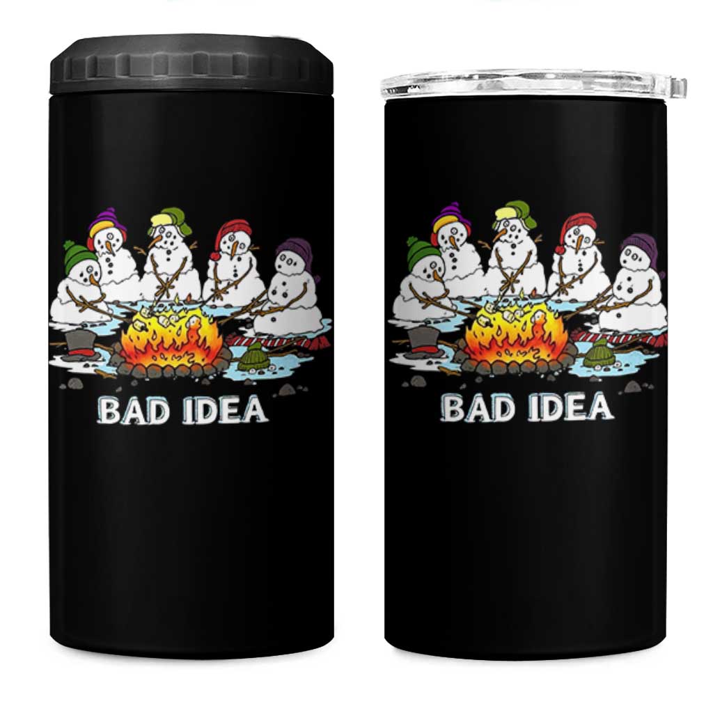 Christmas Snowman Campfire 4 in 1 Can Cooler Tumbler Bad Idea Melting Snowman Family Roasting Marshmallows - Wonder Print Shop