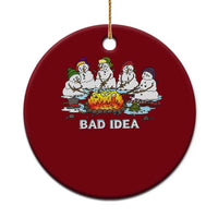 Christmas Snowman Campfire Ceramic Ornament Bad Idea Melting Snowman Family Roasting Marshmallows - Wonder Print Shop