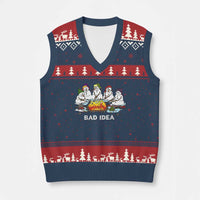 Xmas Snowman Campfire V-Neck Knit Sweater Vest Bad Idea Melting Snowman Family Roasting Marshmallows - Wonder Print Shop