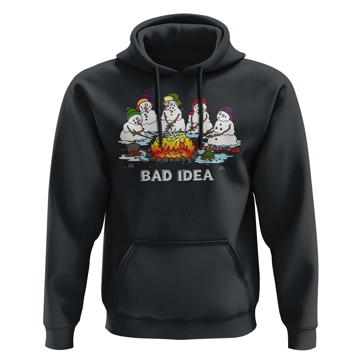 Christmas Snowman Campfire Hoodie Bad Idea Melting Snowman Family Roasting Marshmallows - Wonder Print Shop