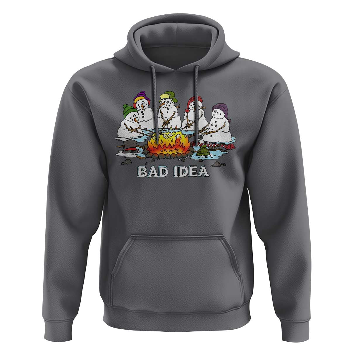 Christmas Snowman Campfire Hoodie Bad Idea Melting Snowman Family Roasting Marshmallows - Wonder Print Shop