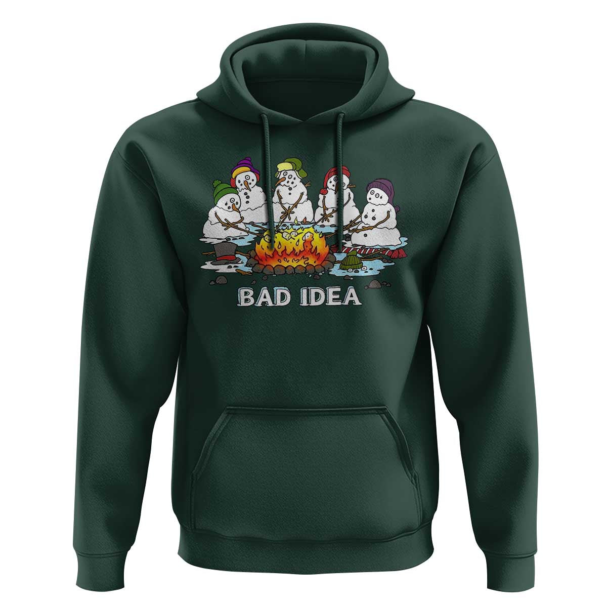 Christmas Snowman Campfire Hoodie Bad Idea Melting Snowman Family Roasting Marshmallows - Wonder Print Shop