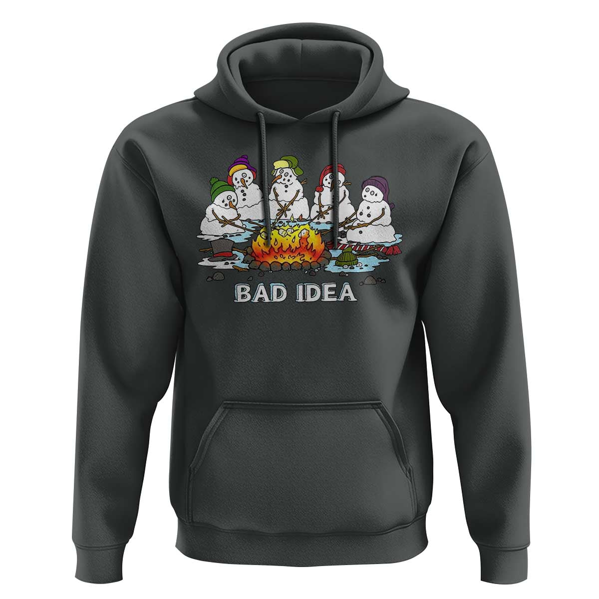Christmas Snowman Campfire Hoodie Bad Idea Melting Snowman Family Roasting Marshmallows - Wonder Print Shop