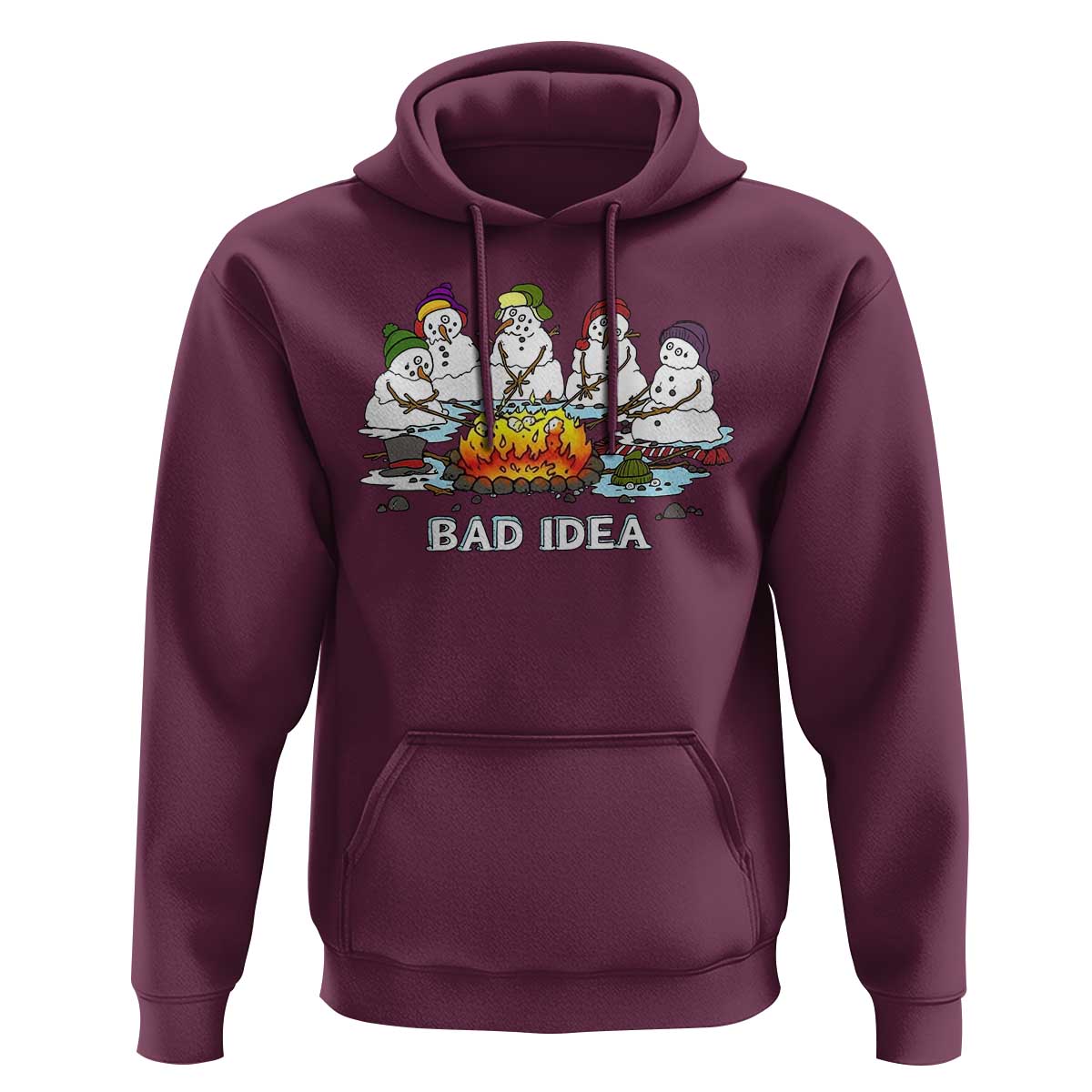 Christmas Snowman Campfire Hoodie Bad Idea Melting Snowman Family Roasting Marshmallows - Wonder Print Shop