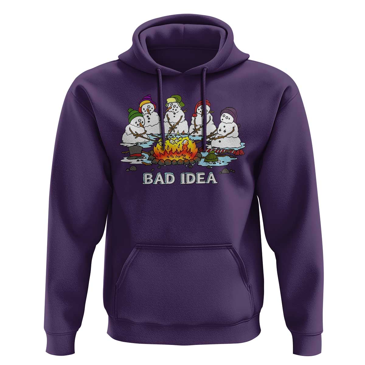 Christmas Snowman Campfire Hoodie Bad Idea Melting Snowman Family Roasting Marshmallows - Wonder Print Shop