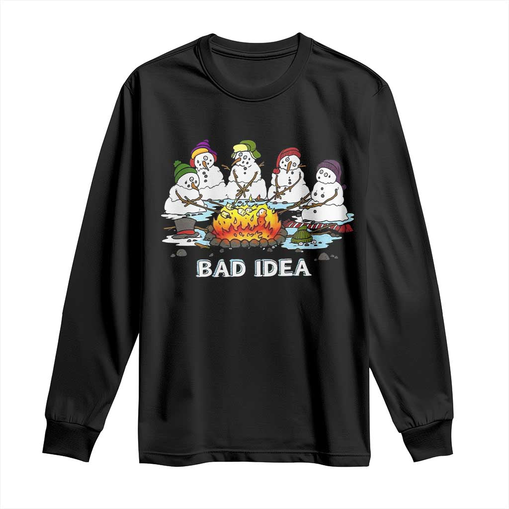 Christmas Snowman Campfire Long Sleeve Shirt Bad Idea Melting Snowman Family Roasting Marshmallows - Wonder Print Shop