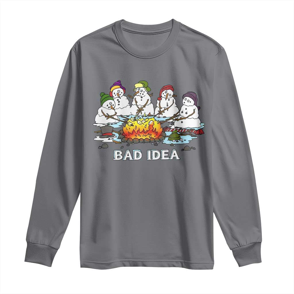 Christmas Snowman Campfire Long Sleeve Shirt Bad Idea Melting Snowman Family Roasting Marshmallows - Wonder Print Shop