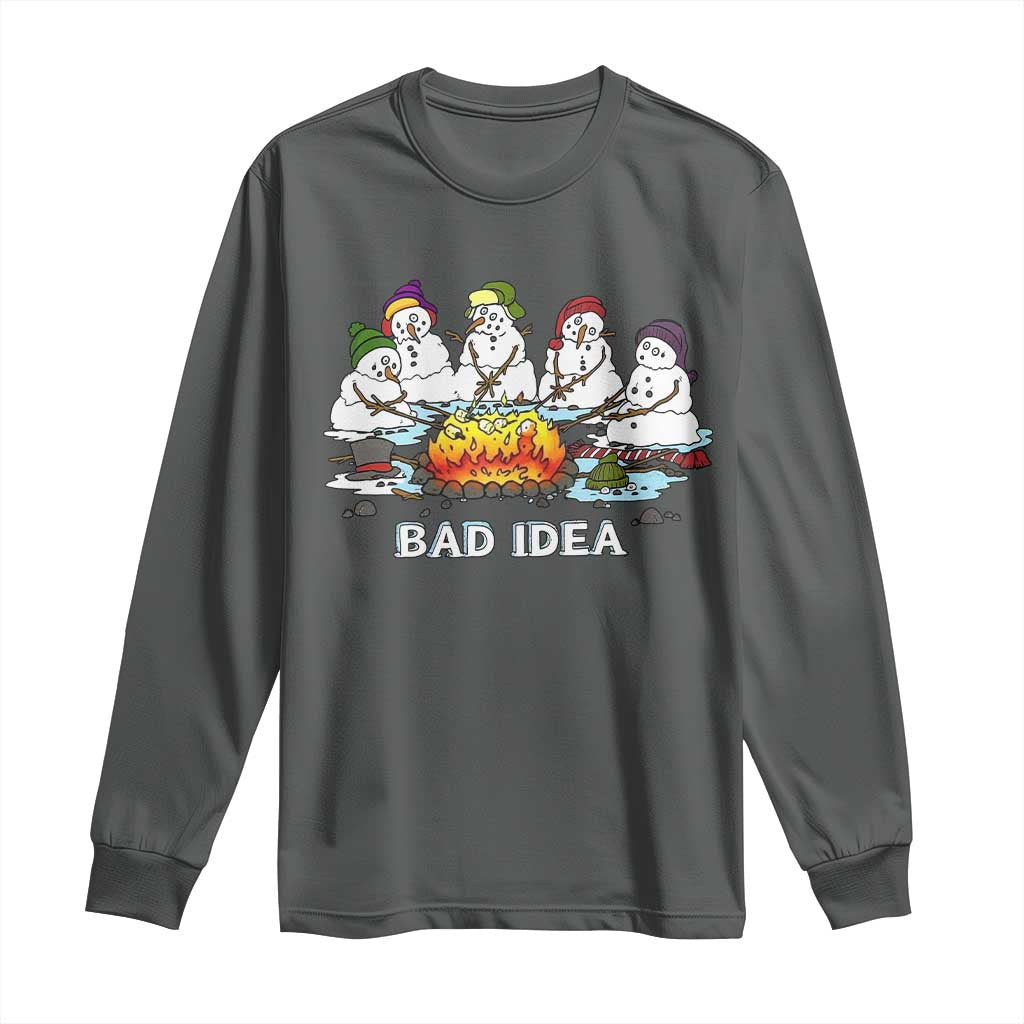 Christmas Snowman Campfire Long Sleeve Shirt Bad Idea Melting Snowman Family Roasting Marshmallows - Wonder Print Shop